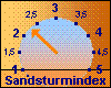 Sandsturmindex um 12:45 Uhr:
2,3 ~ leicht erhöhte Sandsturmgefahr
an offenen Sand- u. Ackerflächen
bei Ernte- u. Feldarbeiten